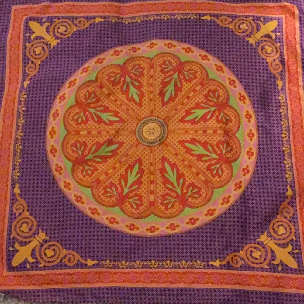 Scarf 30 inch square - orange, purple, gold, color - Picture 2 of 8